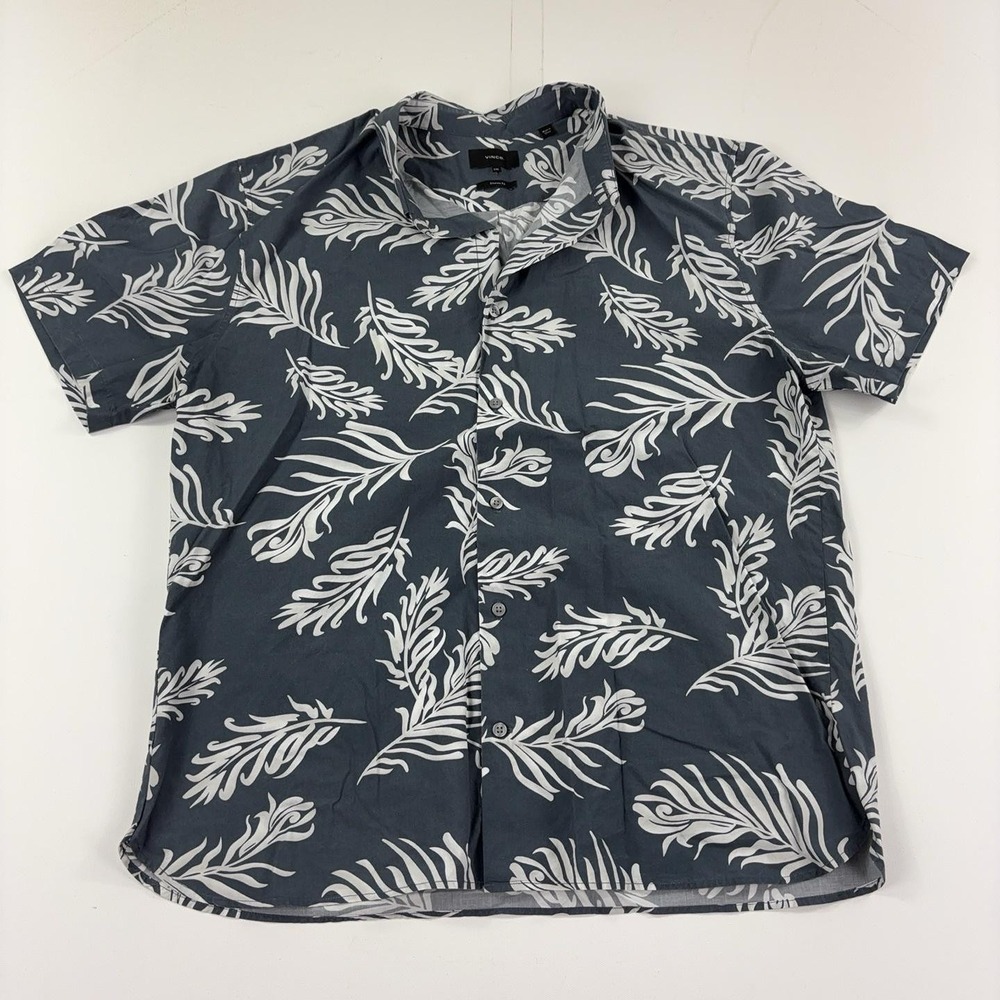 Vince Shirt Mens 2XL Gray Floral Hawaiian Short Sleeve Button Up Classic Fit